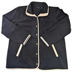Susan Graver Weekend Women's Size XL Black Fleece Jacket with Cream Trim